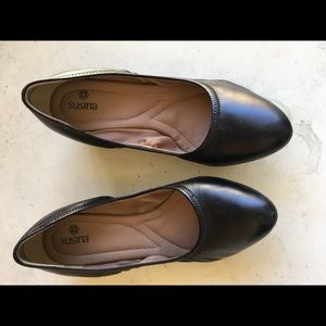 Black Leather Wedge Heels by Susina